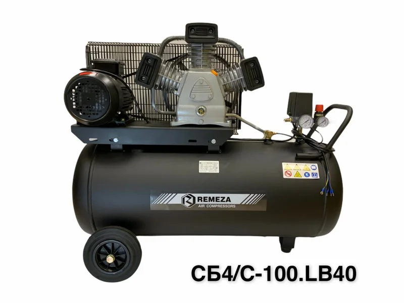 Компрессор поршневой 100.LB40 REMEZA (Белоруссия): 580 л/мин., 10 бар, ресивер 100 л., 3 кВт, 380В, габариты без упак. 1150x500x1000 мм, 100 кг. - 1