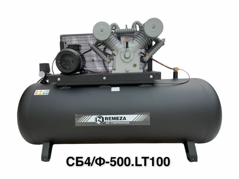 Компрессор поршневой 500.LT100 REMEZA (Белоруссия): 1400 л/мин., 10 бар, ресивер 500 л., 7,5 кВт, 380В, габариты без упак. 2000x615x1250 мм, 340 кг. - 1