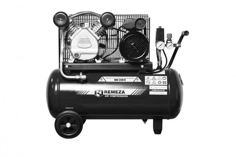 Компрессор поршневой 50.LB24 REMEZA (Белоруссия): 360 л/мин., 10 бар, ресивер 50 л., 2,2 кВт, 380В, габариты без упак. 820х440х750 мм, 74 кг. - 1