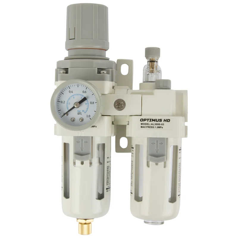 AC3010-03 Блок подготовки воздуха 3/8" с фильтром, манометром, маслораспылителем и регулятором давления - 1
