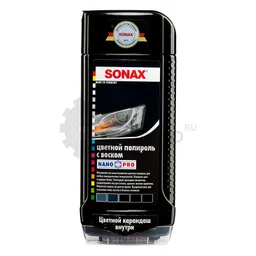 Sonax Polish & Wax Color - Цветной полироль с воском + карандаш (черный), 500 мл