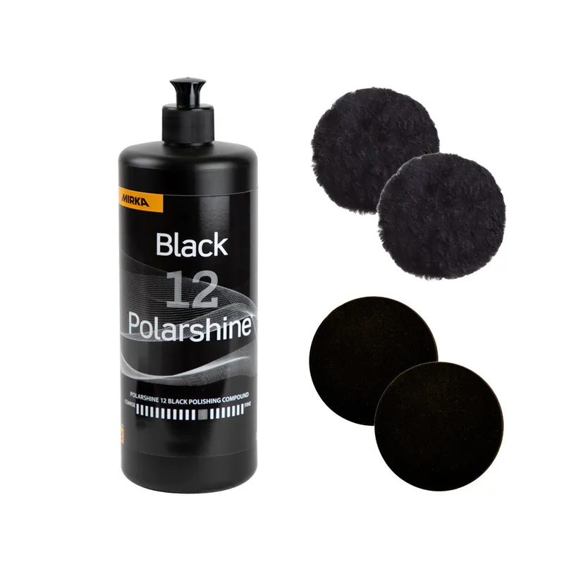 Mirka Комплект Polarshine 12 Black 1 л + 2 черных диска из овчины + 2 черных поролоновых диска - 1
