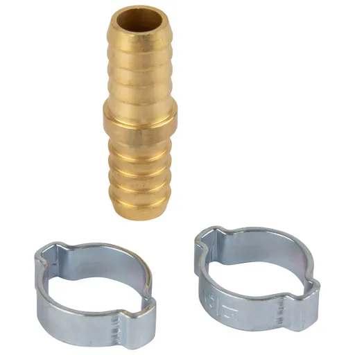 OPT-71212HH Штуцер соединительный латунный елочка-елочка 12 ? 12 мм, 2 обжимных оцинкованных стальных хомута - 1