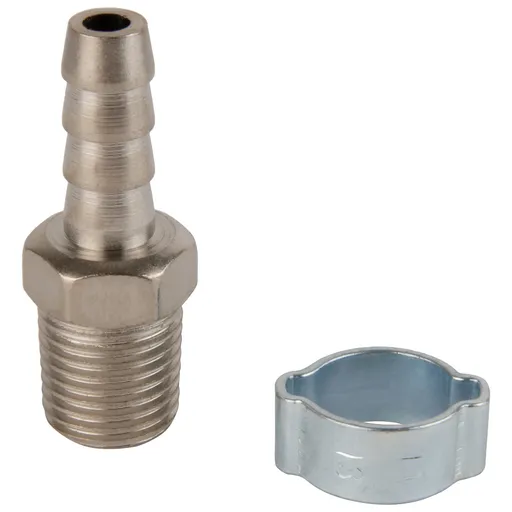 OPT-72008HM Штуцер пневматический ёлочка с обжимным кольцом, внешняя резьба 1/4", 8 мм - 1