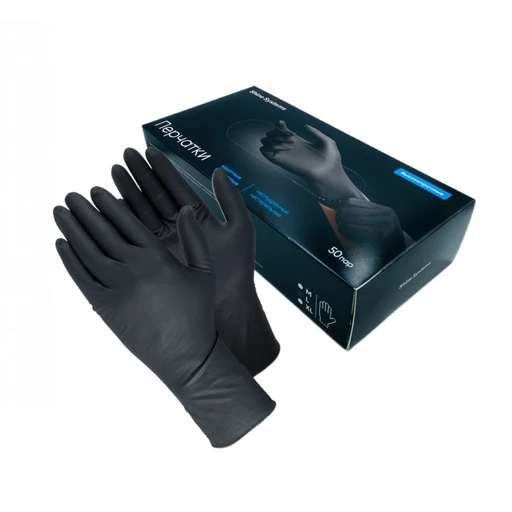 Shine Systems Перчатки нитриловые высокопрочные, размер "L", цвет черный 100 шт - 1