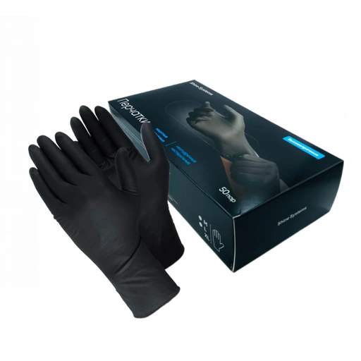 Shine Systems Перчатки нитриловые высокопрочные, размер "XL", цвет черный 100 шт - 1