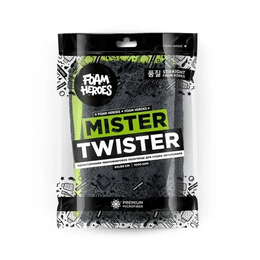 Foam Heroes Mr. Twister - одностороннее микрофибровое полотенце для сушки автомобиля 60х80 см, 1000 гр/м2 - 1