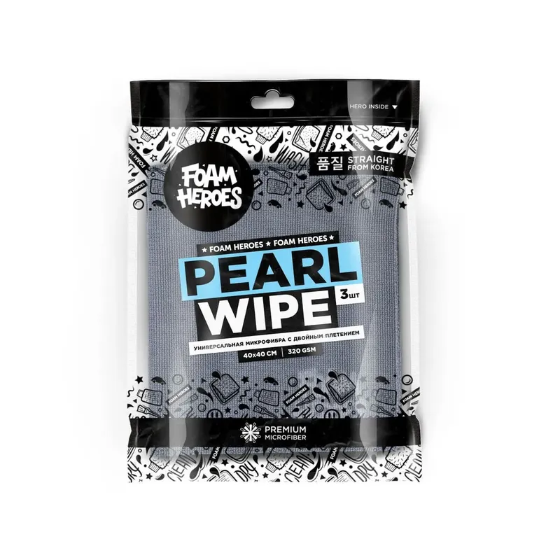 Foam Heroes Pearl Wipe - универсальная микрофибра с двойным плетением 40х40 см (3шт), 320 гр/м2 - 1